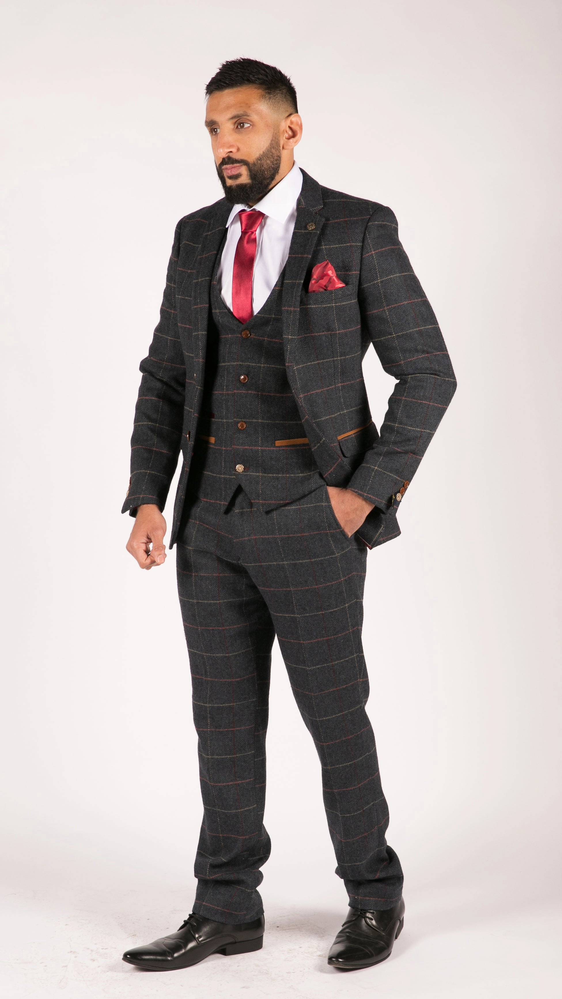 Eton Navy Blue Wine Check 3 Piece Suit