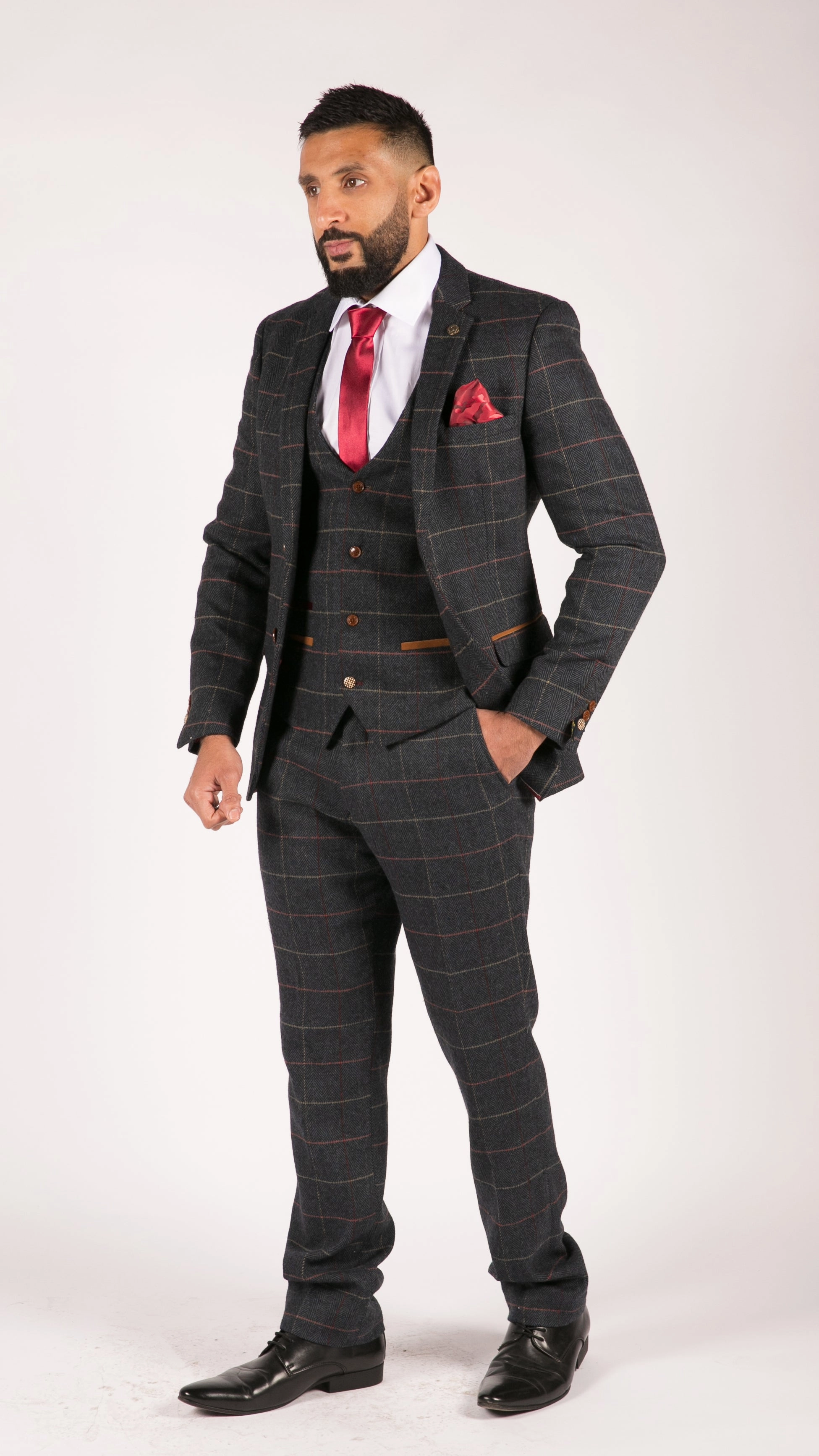 Eton Navy Blue Wine Check 3 Piece Suit
