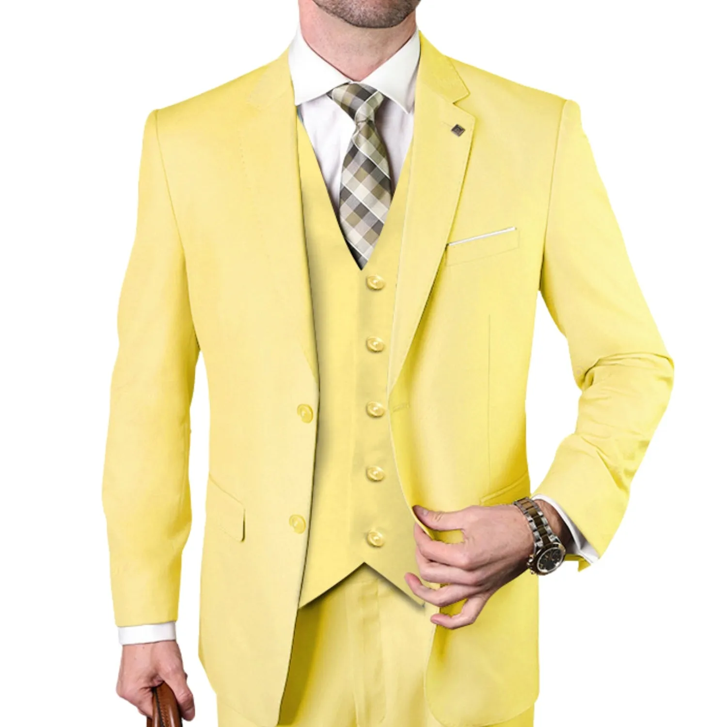 Europa Collection: Yellow 3-Piece Modern Fit Suit – Super 180's Italian Wool