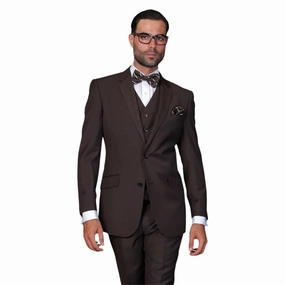 Europa Collection: Brown 3-Piece Modern Fit Suit – Super 180's Italian Wool
