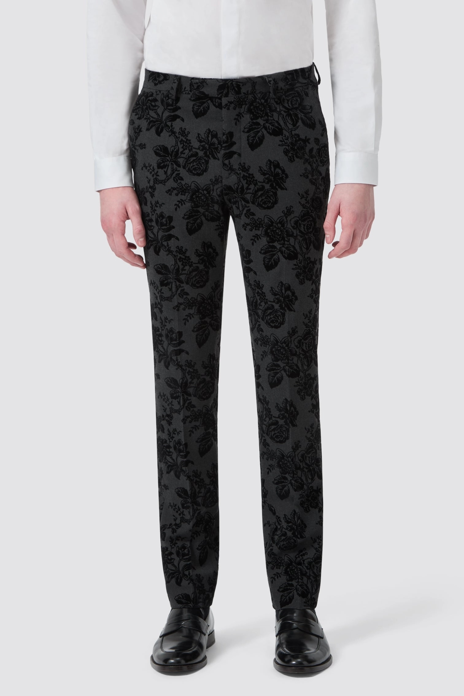 Fleet Skinny Fit Black Floral Tuxedo Suit