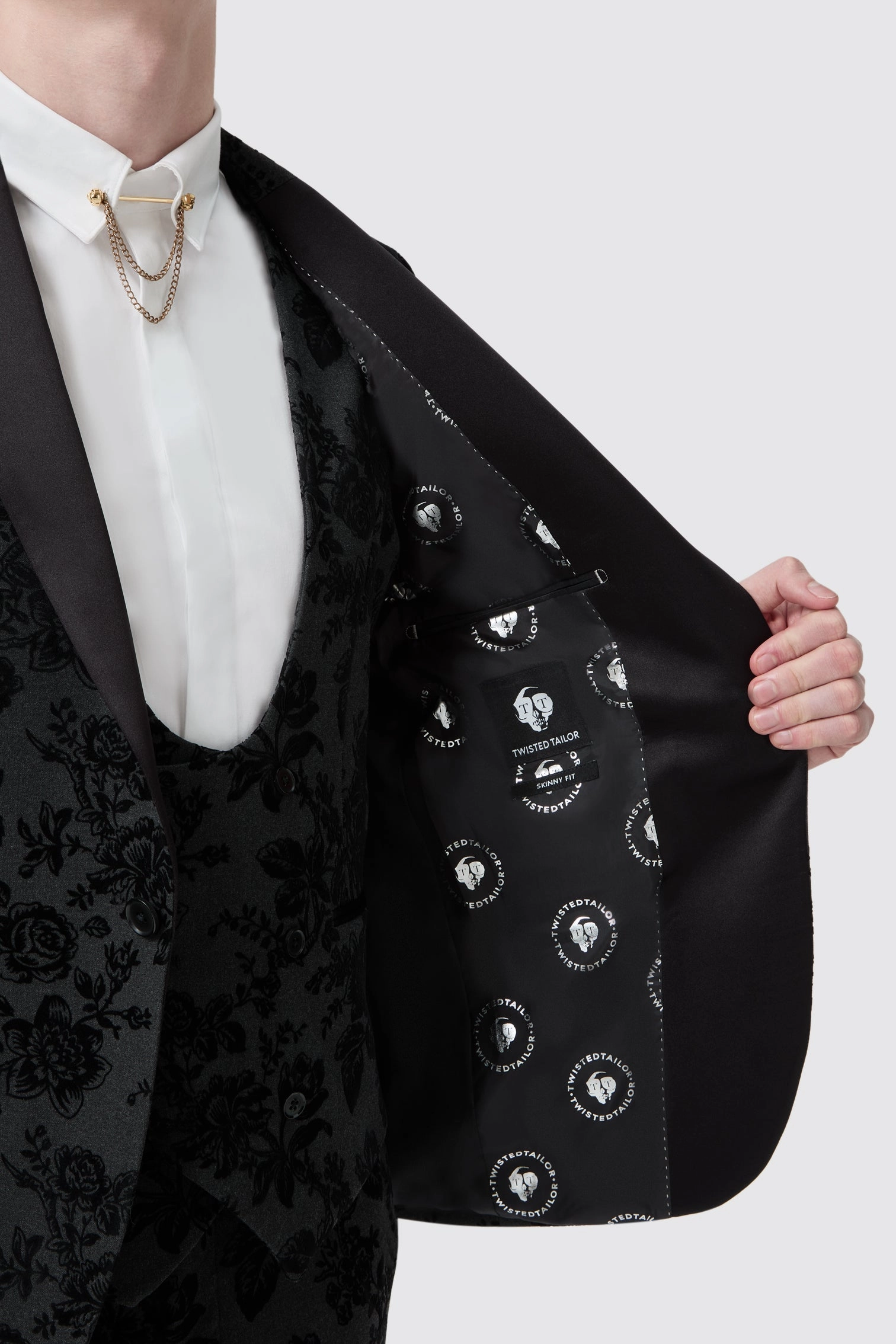 Fleet Skinny Fit Black Floral Tuxedo Suit