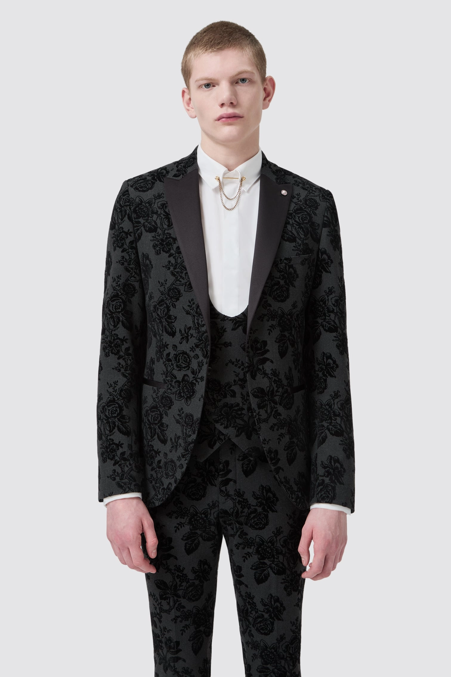 Fleet Skinny Fit Black Floral Tuxedo Suit