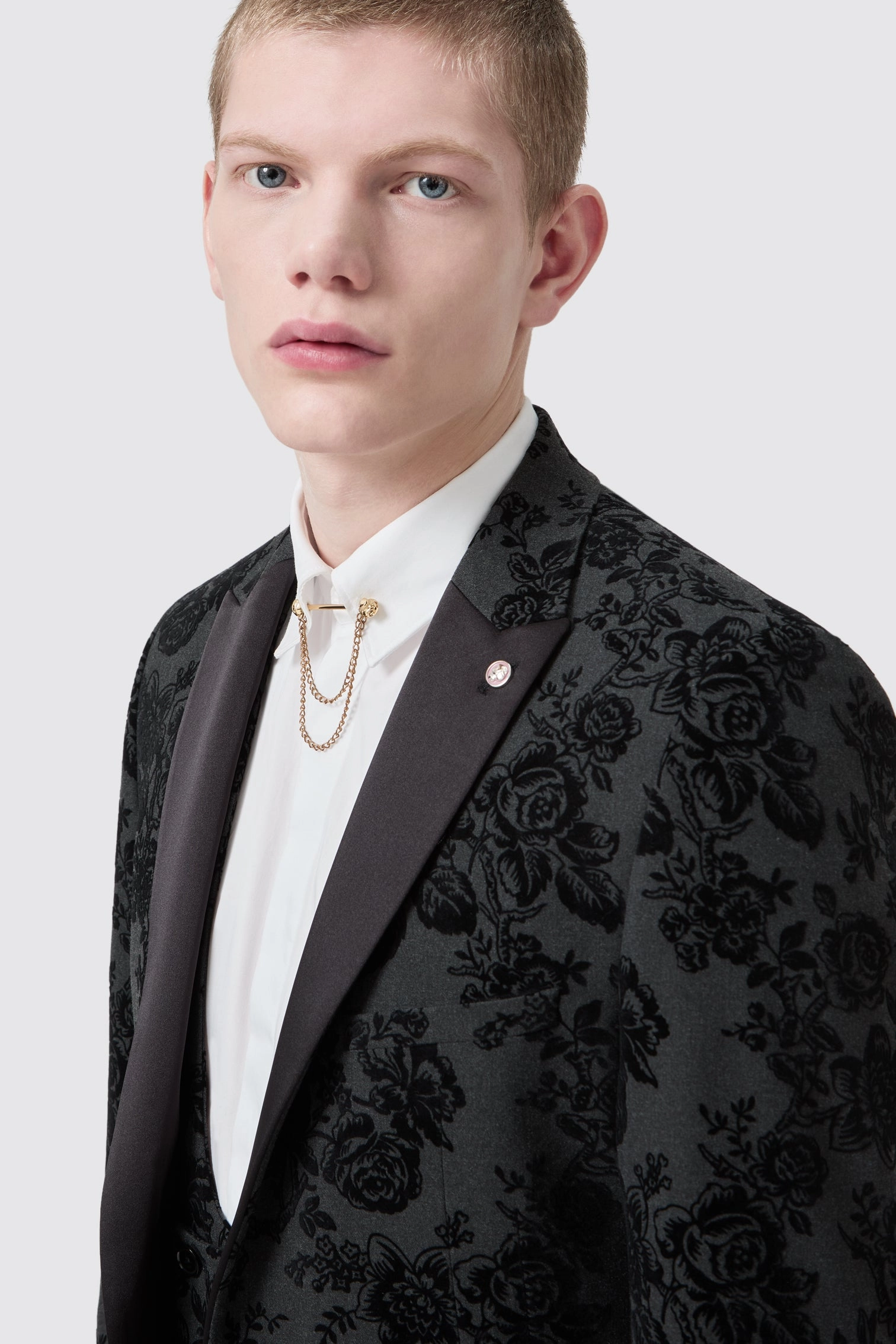 Fleet Skinny Fit Black Floral Tuxedo Suit