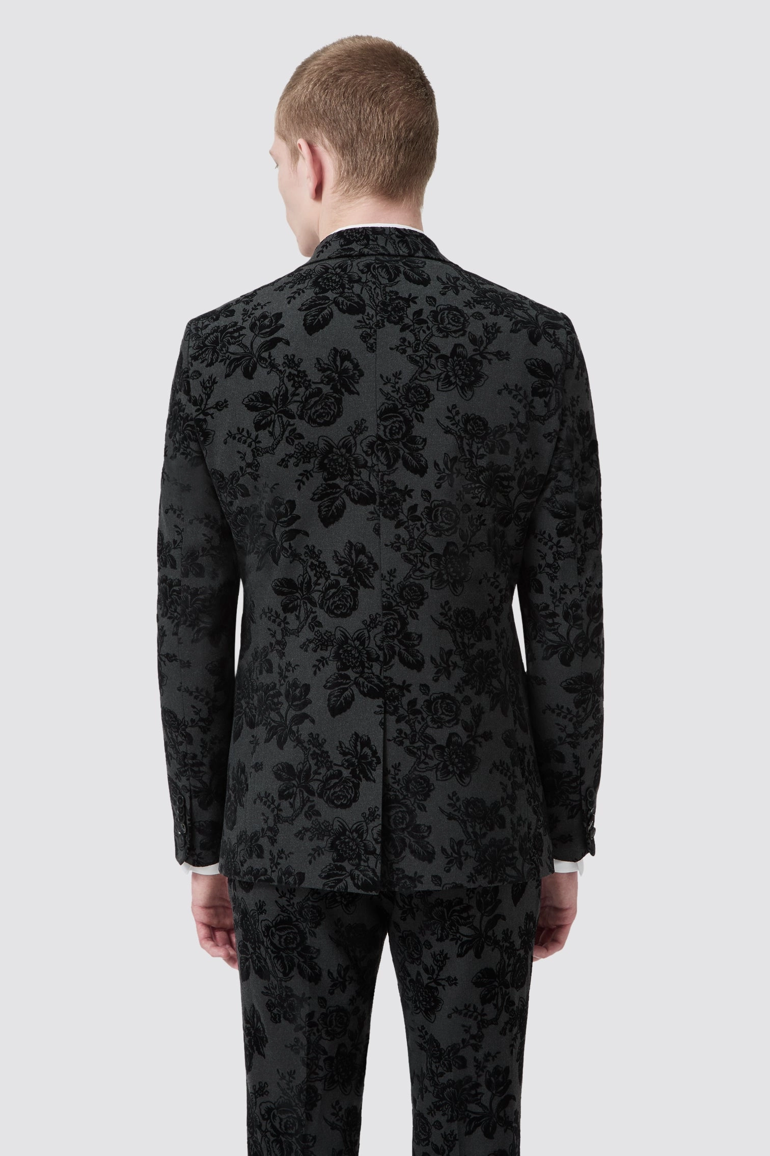 Fleet Skinny Fit Black Floral Tuxedo Suit
