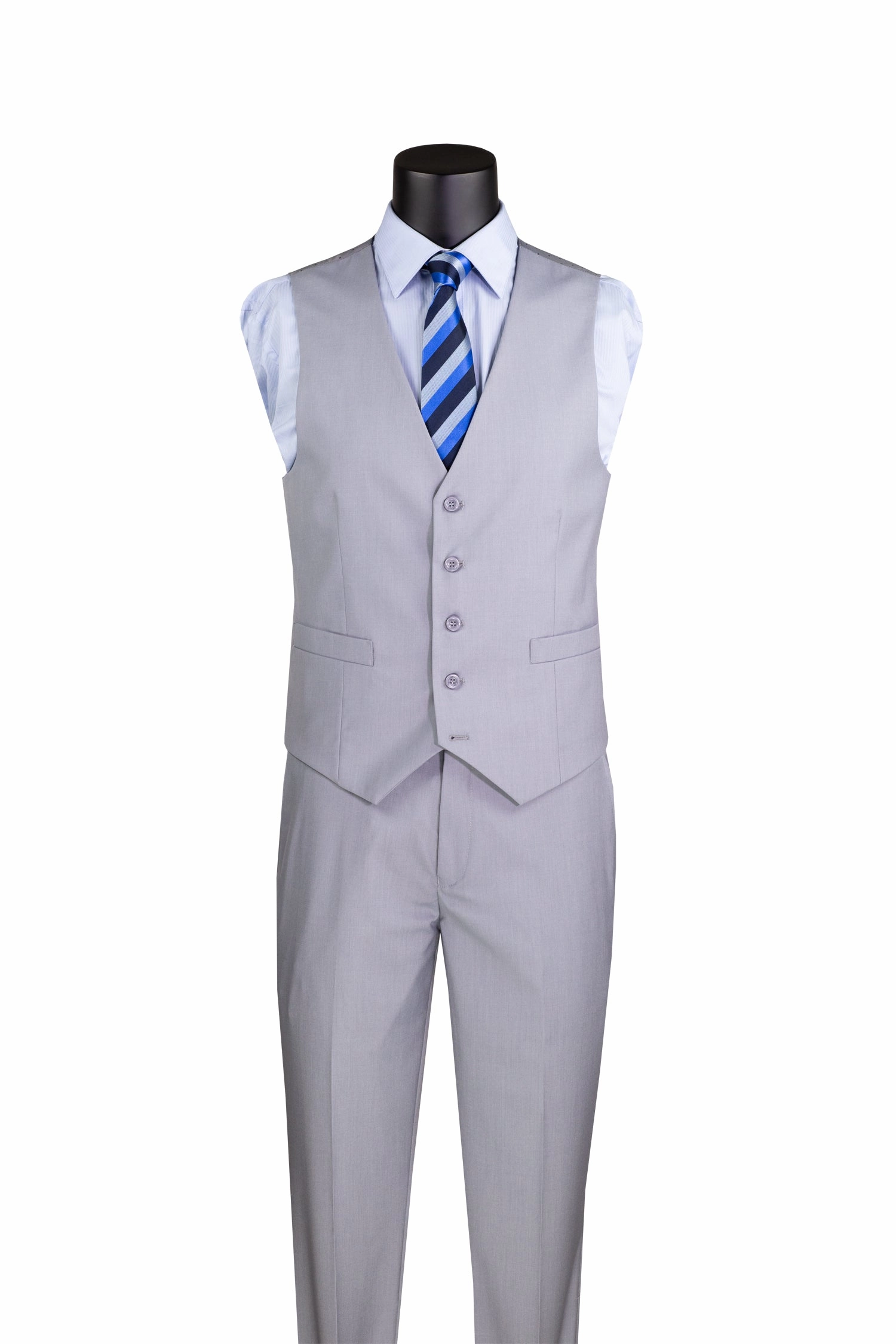 Formalita Collection: Light Grey 3 Piece Solid Color Single Breasted Slim Fit Suit