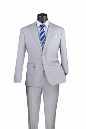Formalita Collection: Light Grey 3 Piece Solid Color Single Breasted Slim Fit Suit