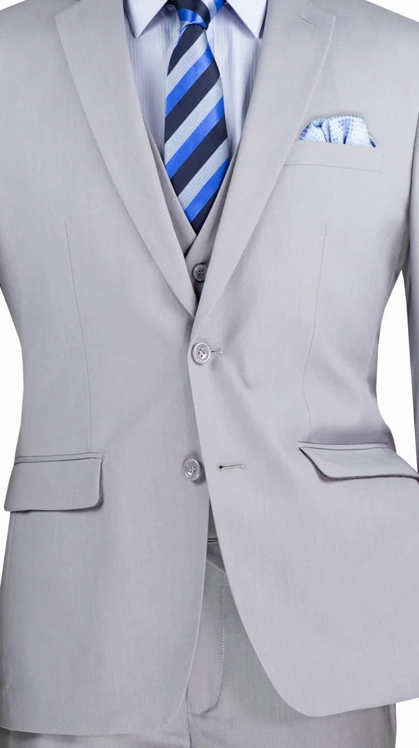 Formalita Collection: Light Grey 3 Piece Solid Color Single Breasted Slim Fit Suit