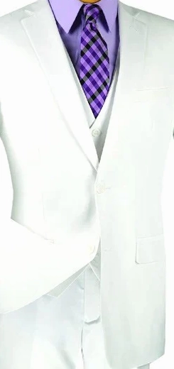 Formalita Collection: White 3 Piece Solid Color Single Breasted Slim Fit Suit