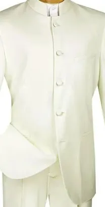 Gentry Glam Collection: Ivory 2 Piece Banded Collar Single Breasted Regular Fit Suits