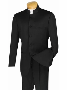 Gentry Glam Collection: Black 2 Piece Banded Collar Single Breasted Regular Fit Suits