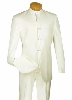 Gentry Glam Collection: Ivory 2 Piece Banded Collar Single Breasted Regular Fit Suits