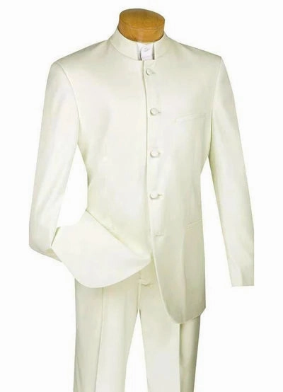 Gentry Glam Collection: Ivory 2 Piece Banded Collar Single Breasted Regular Fit Suits