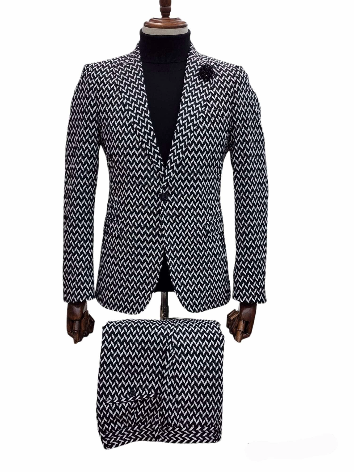 Giovanni Testi Traveler 1 Button Slim Fit Stretch Suit GTRVL1P-D04 BLK/WHITE