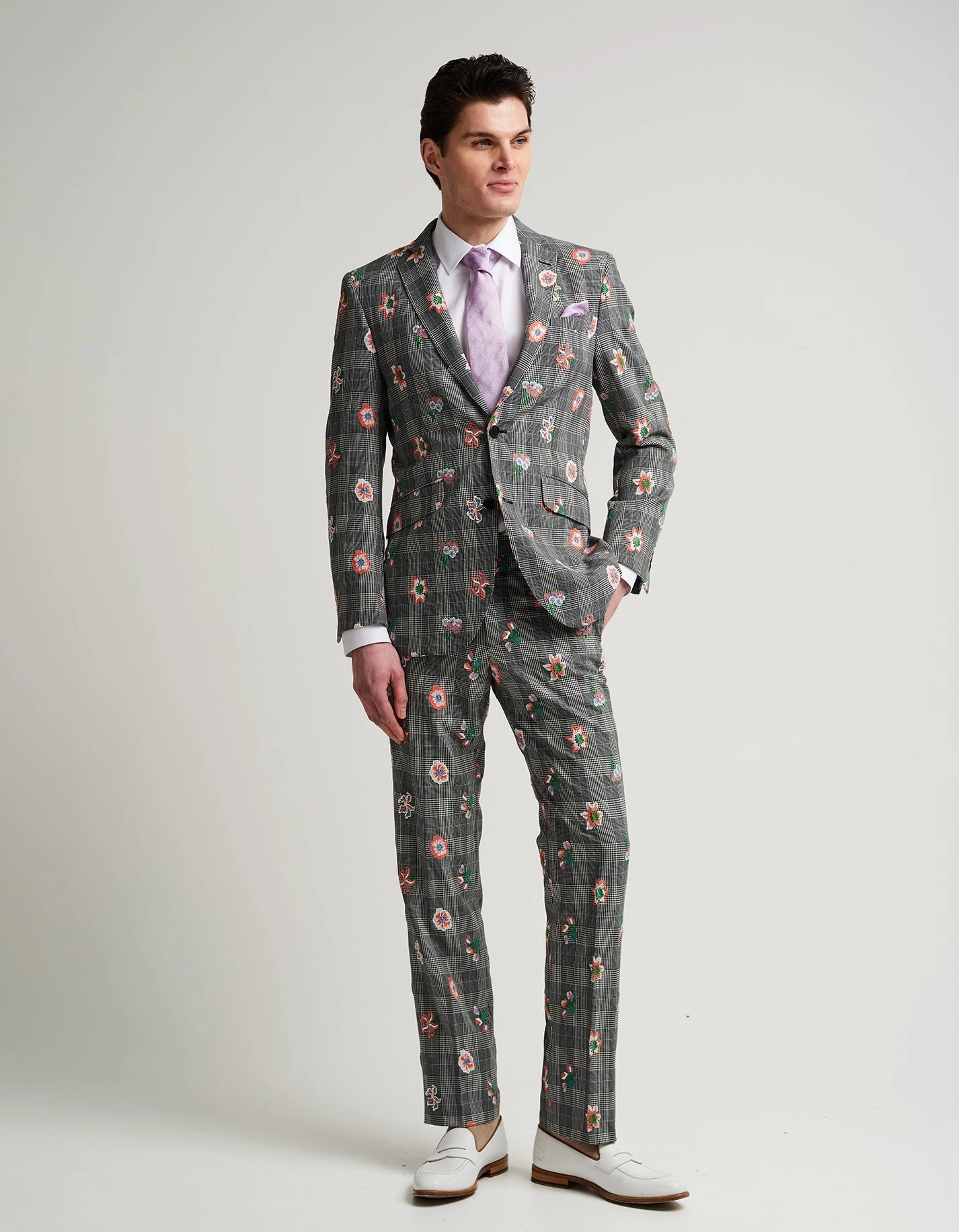 Grey Check Embroidered Suit