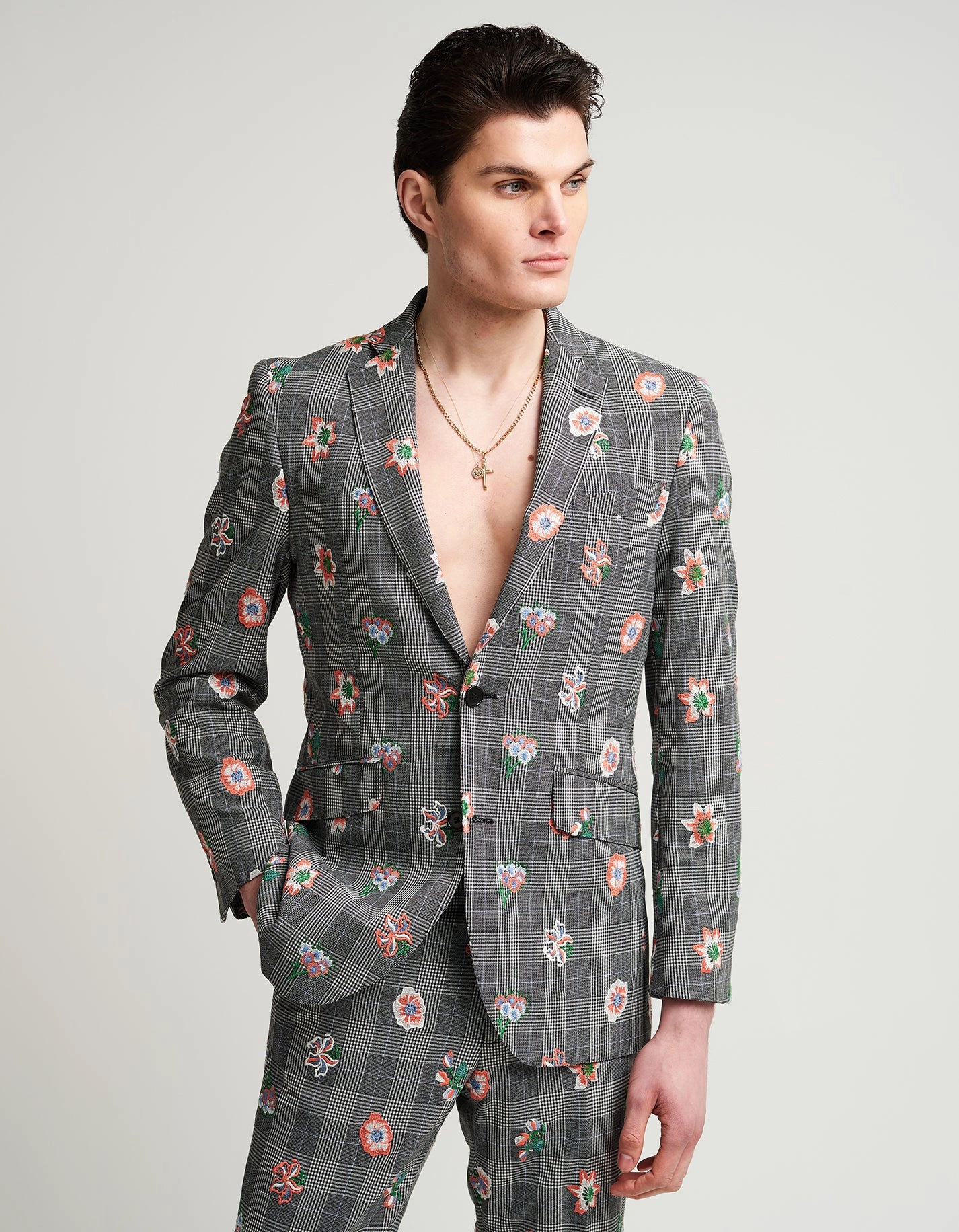 Grey Check Embroidered Suit
