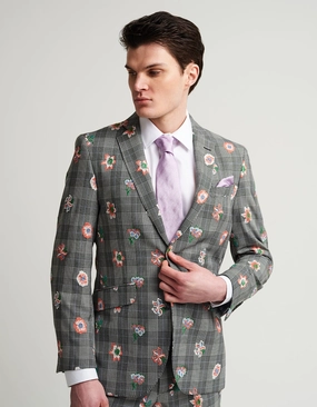 Grey Check Embroidered Suit