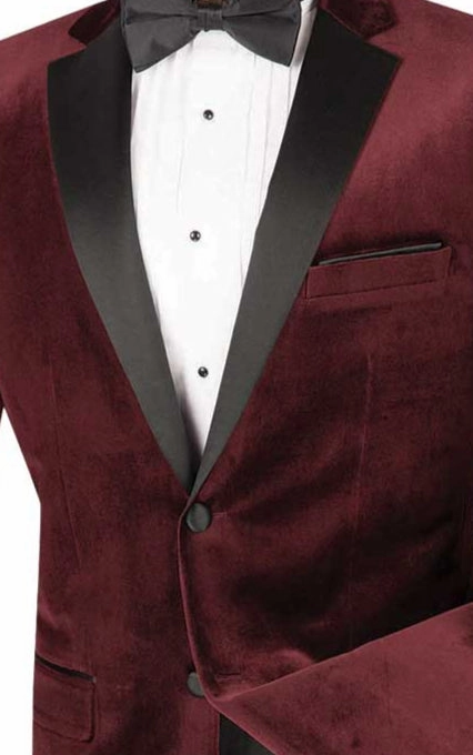 Hartley Collection: Velvet Slim Fit Wine Tuxedo for Men