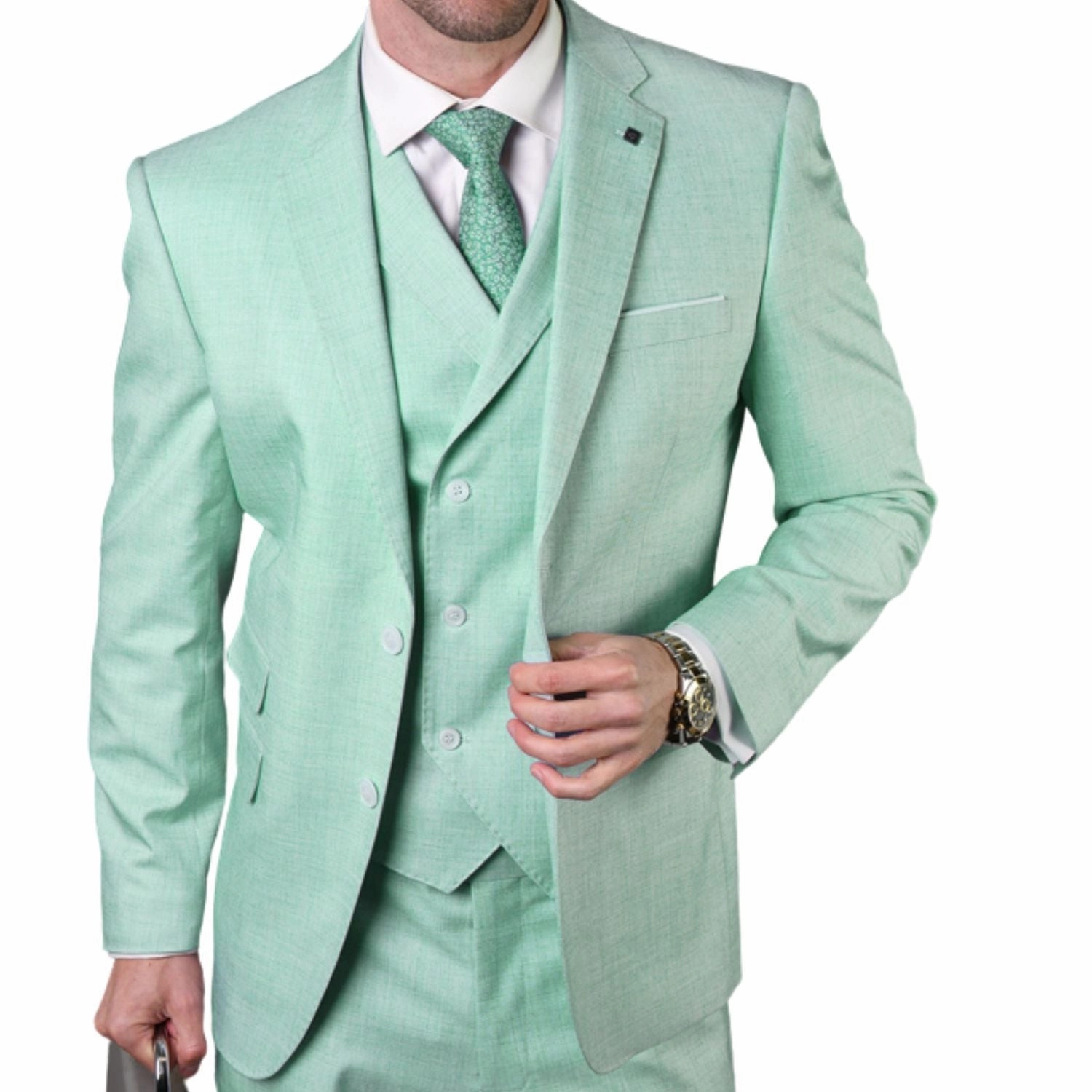 Haumea Collection: Men's Mint Tailored Fit 3-Piece Suit
