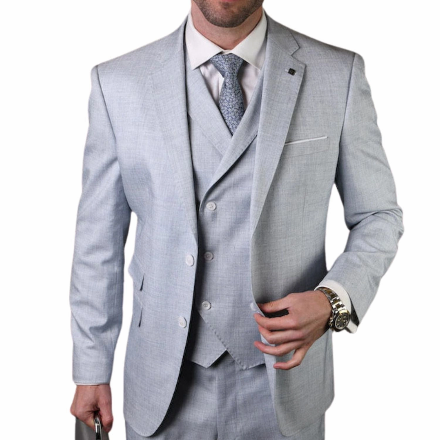 Haumea Collection: Men's Powder Tailored Fit 3-Piece Suit