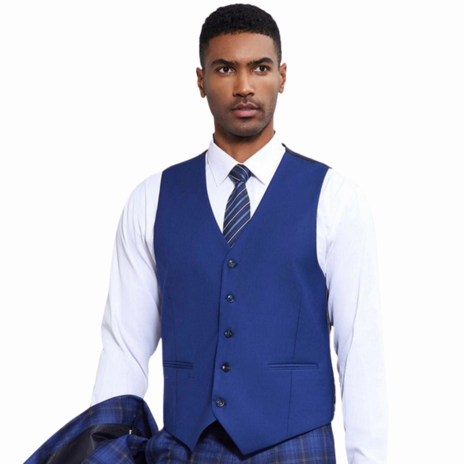 Heliotail Collection: Stacy Adams Plaid Three-Piece Suit In Royal