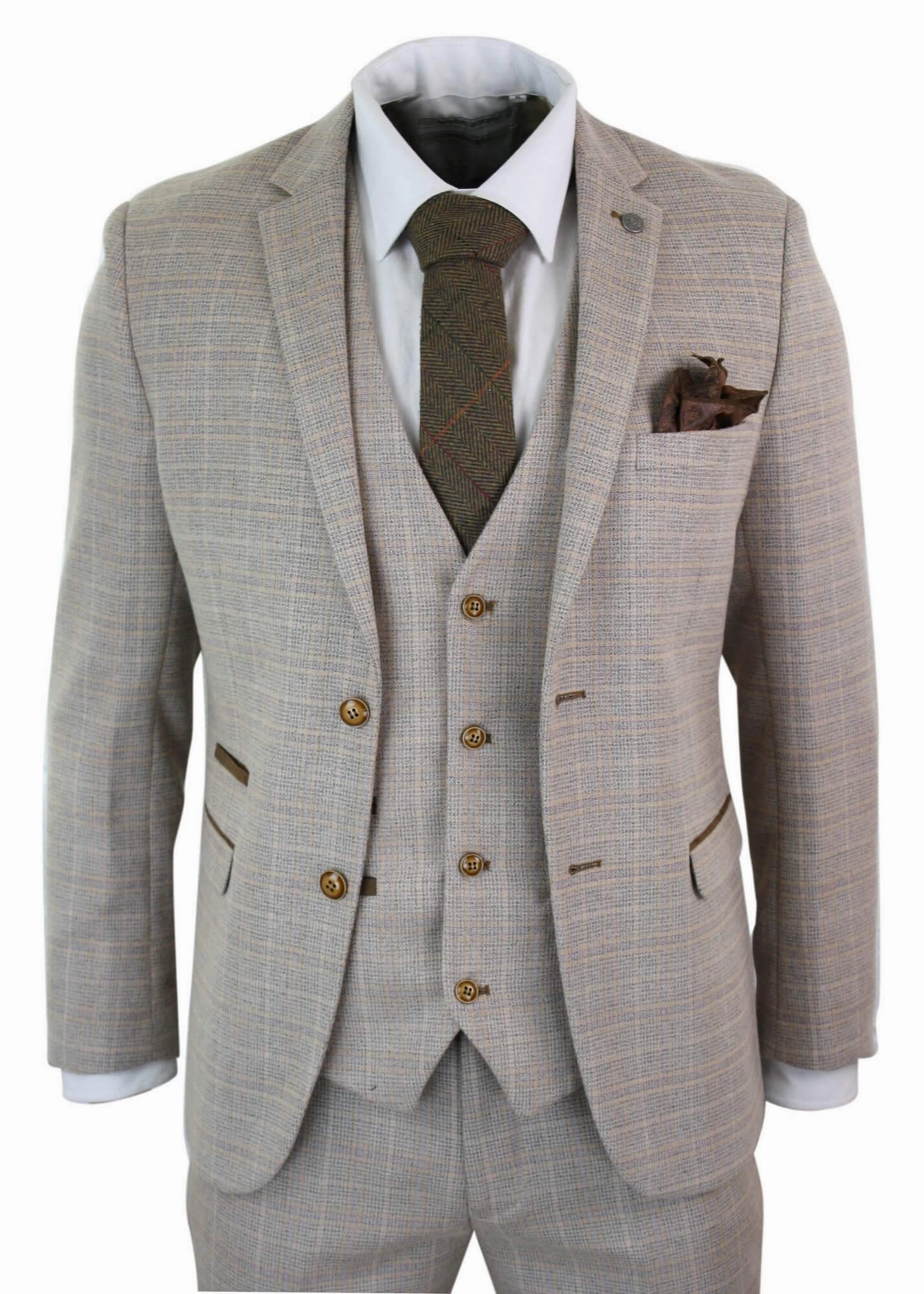 Holland Check Tweed Beige 3 Piece Suit