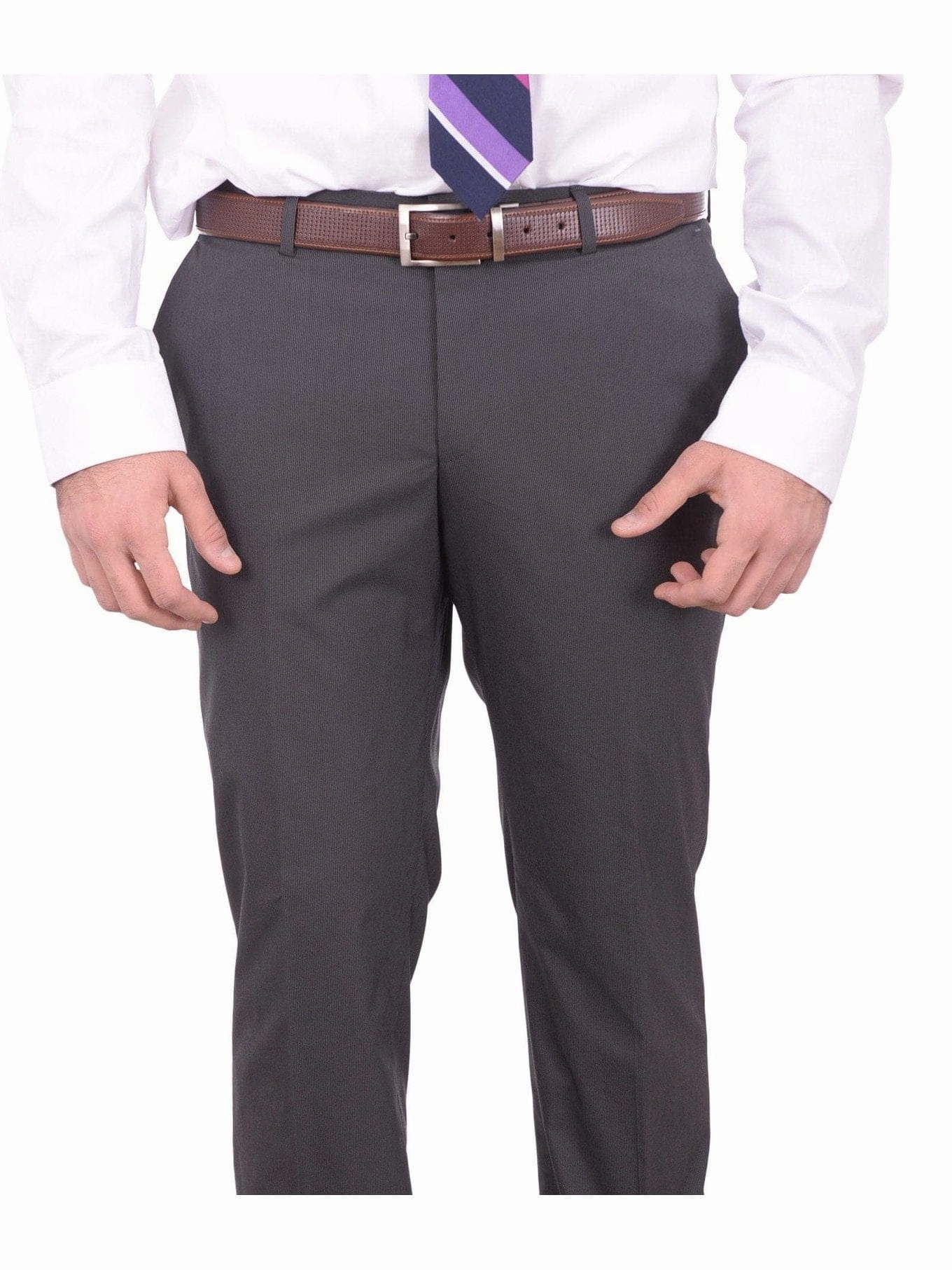Hugo Boss Hutson1/gander Slim Fit Gray Mini Striped Stretch Cotton Blend Suit