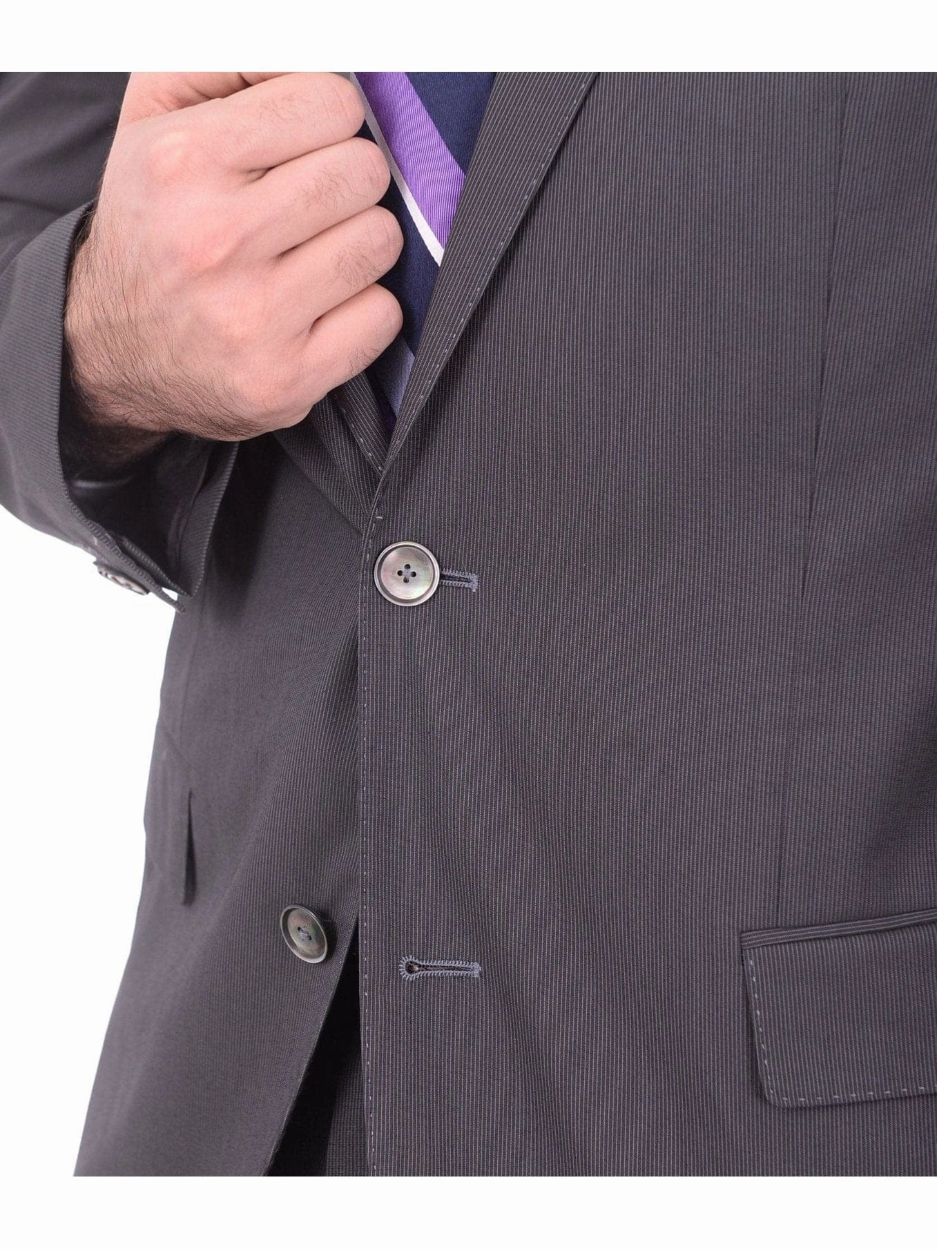 Hugo Boss Hutson1/gander Slim Fit Gray Mini Striped Stretch Cotton Blend Suit