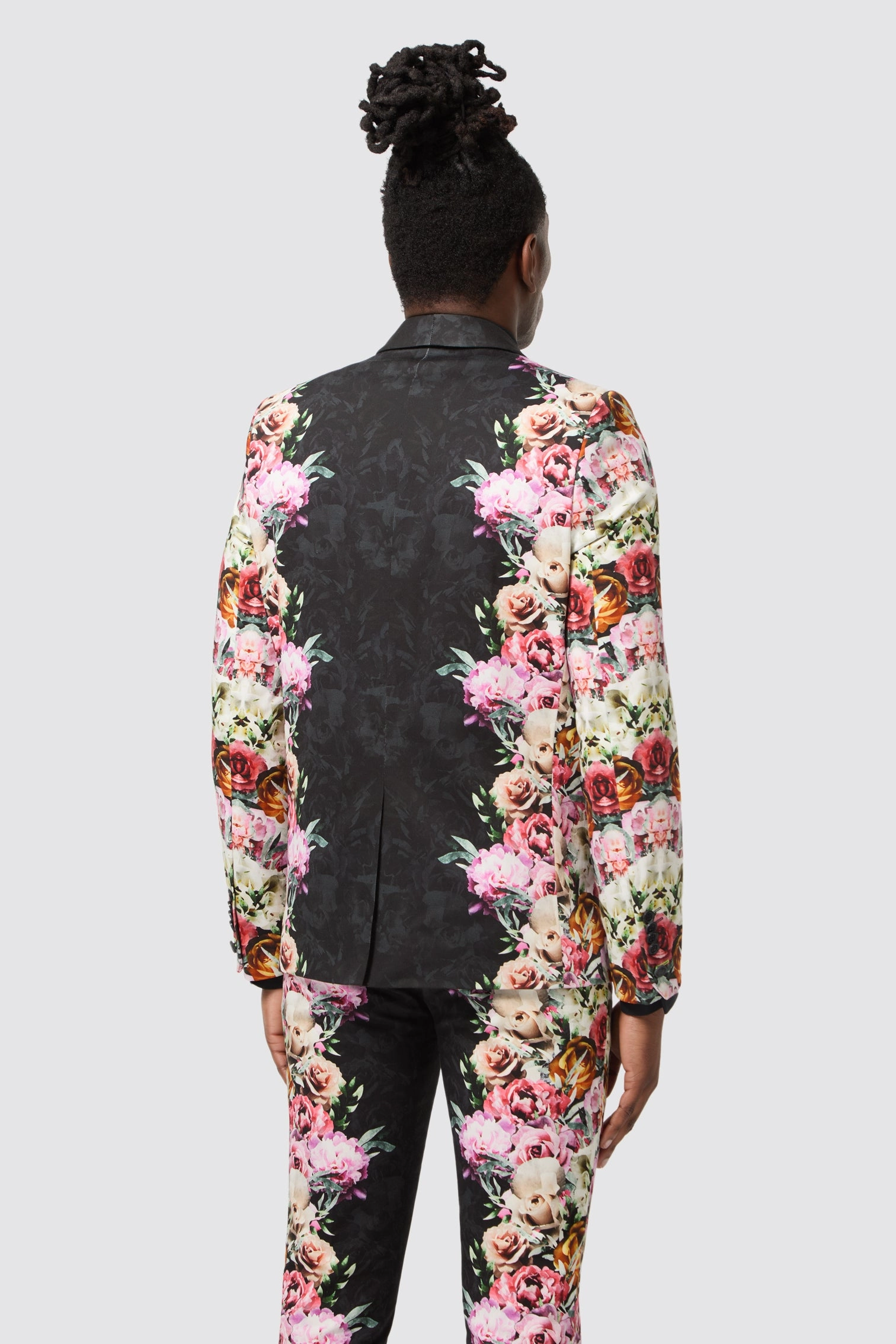 Ikeda Slim Fit Black Cotton Floral Suit