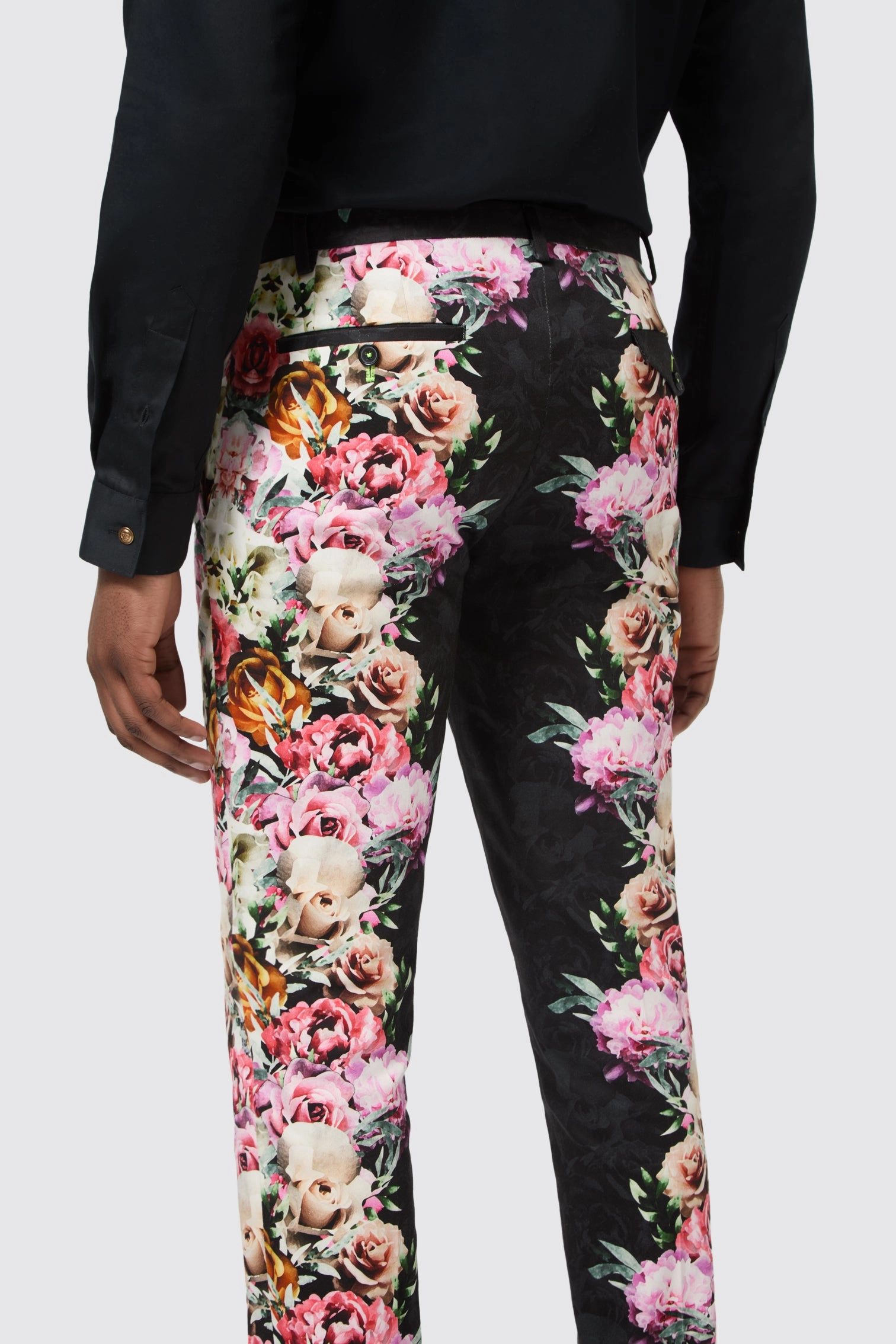 Ikeda Slim Fit Black Cotton Floral Suit