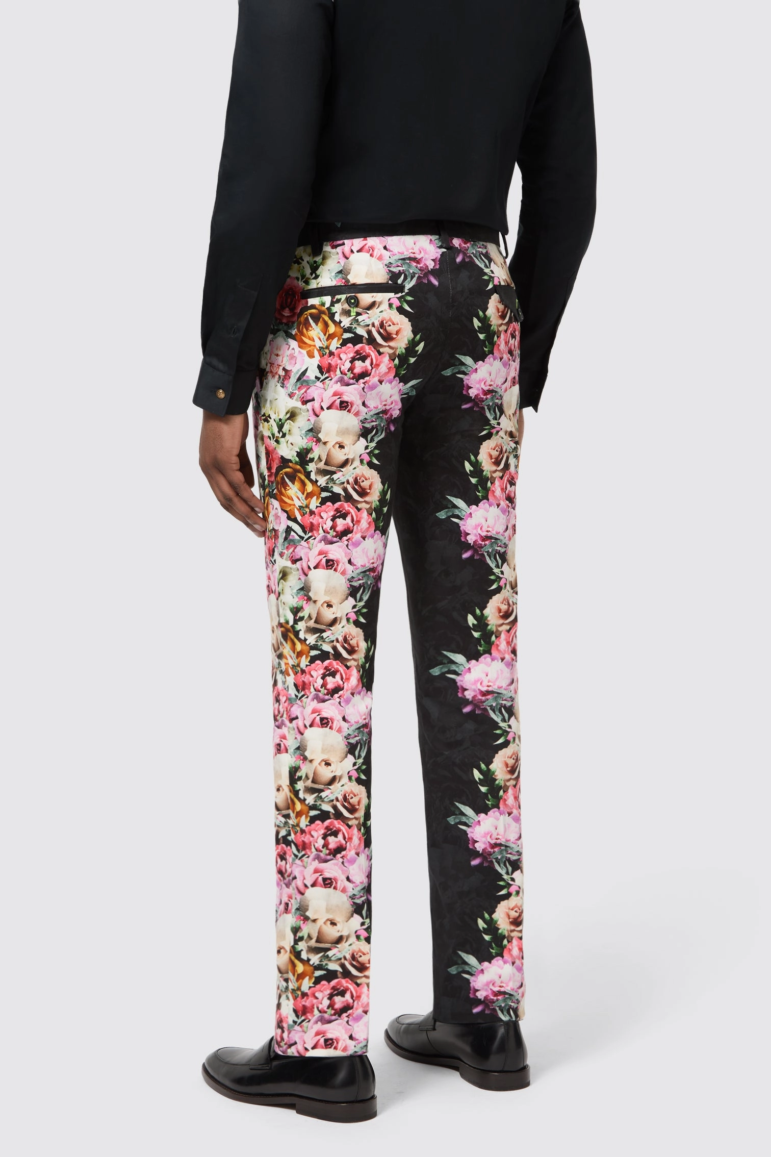 Ikeda Slim Fit Black Cotton Floral Suit