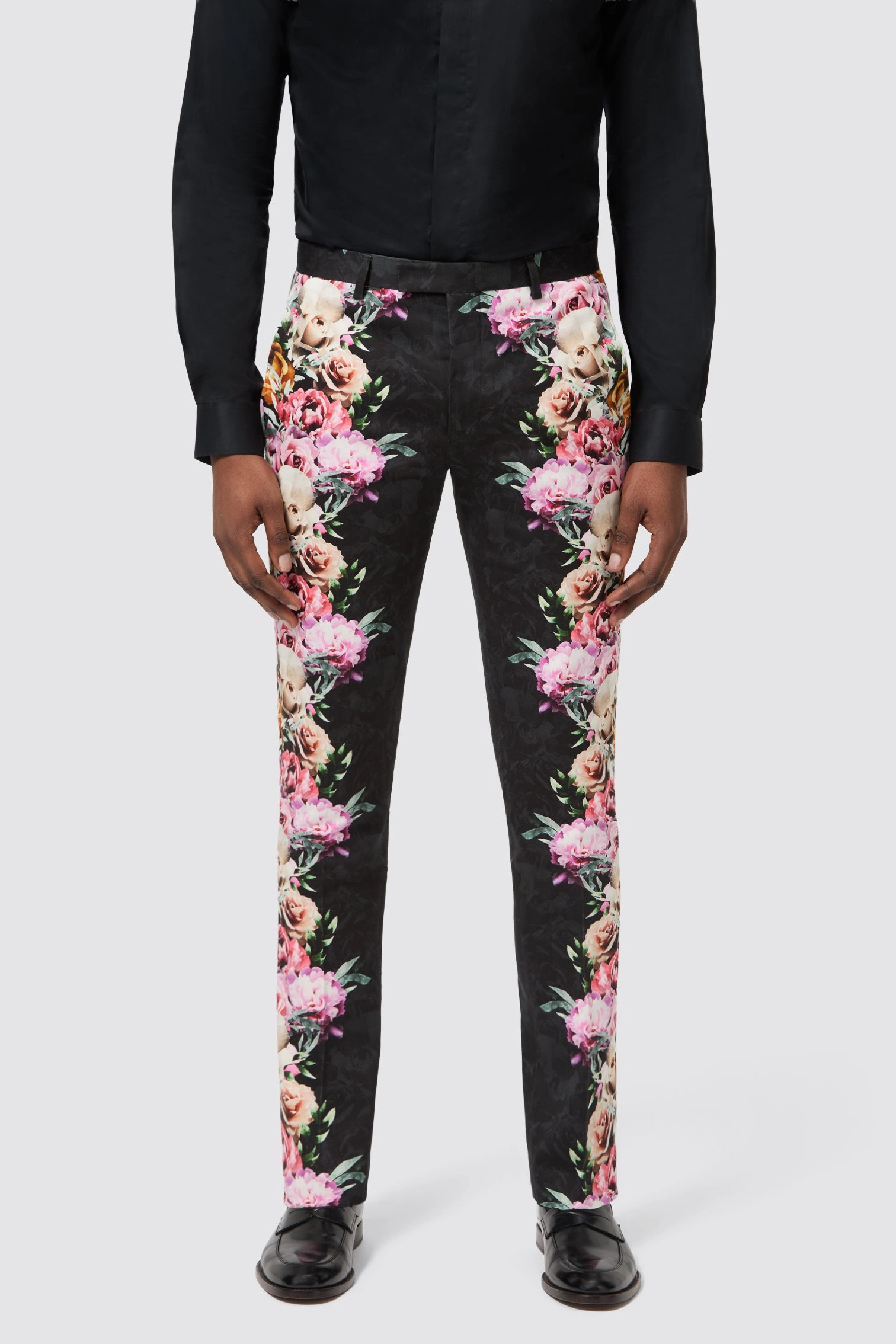Ikeda Slim Fit Black Cotton Floral Suit