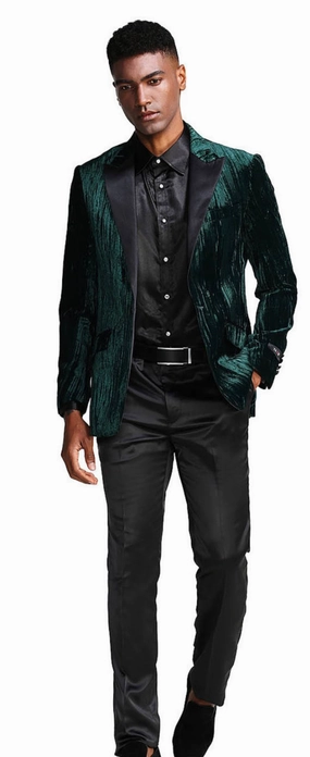 Impresión Collection: Men's Velvet Slim Fit Suit Jacket In Hunter Green