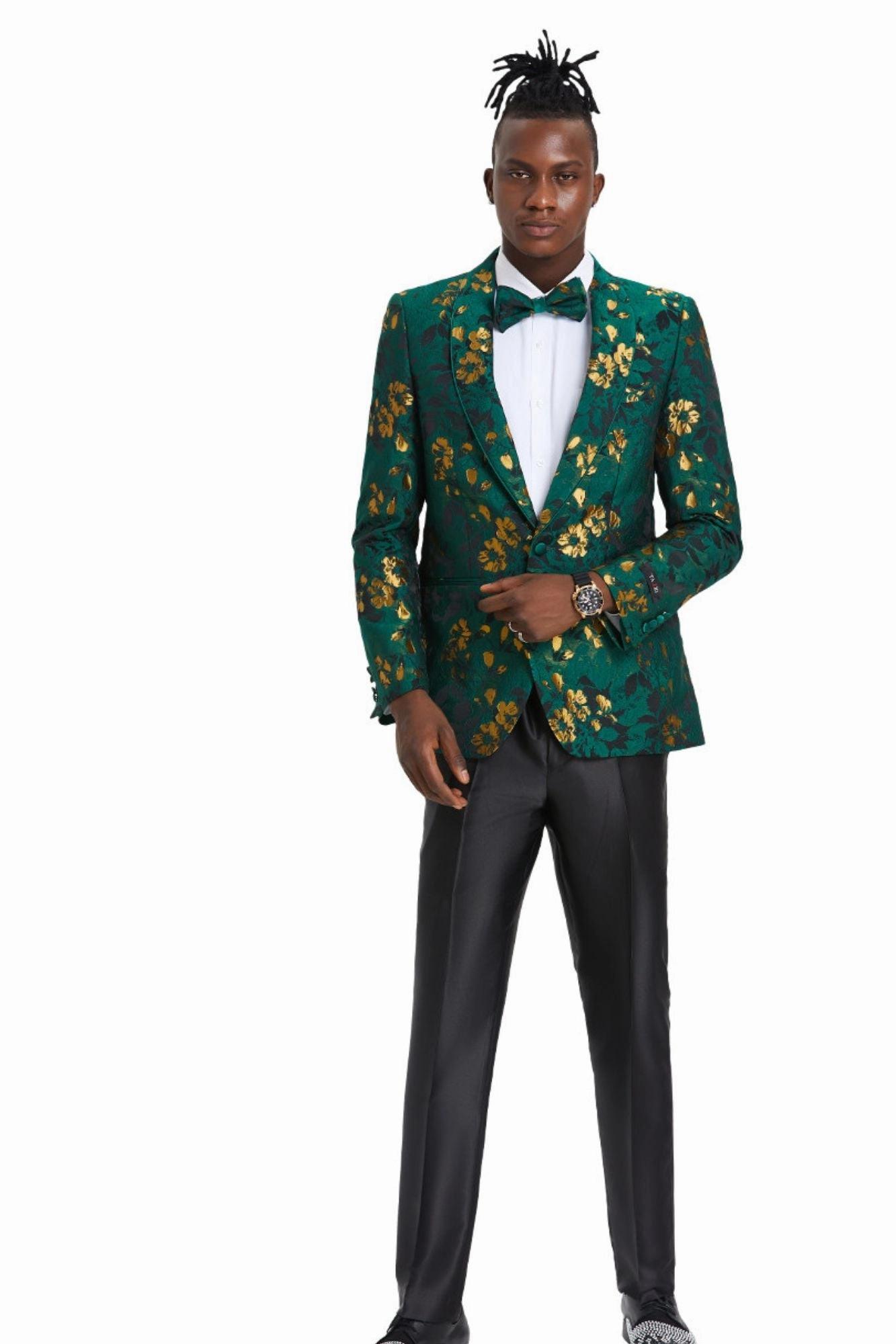 Intricate Collection: Men's Slim Fit Paisley Blazer in Green & Gold