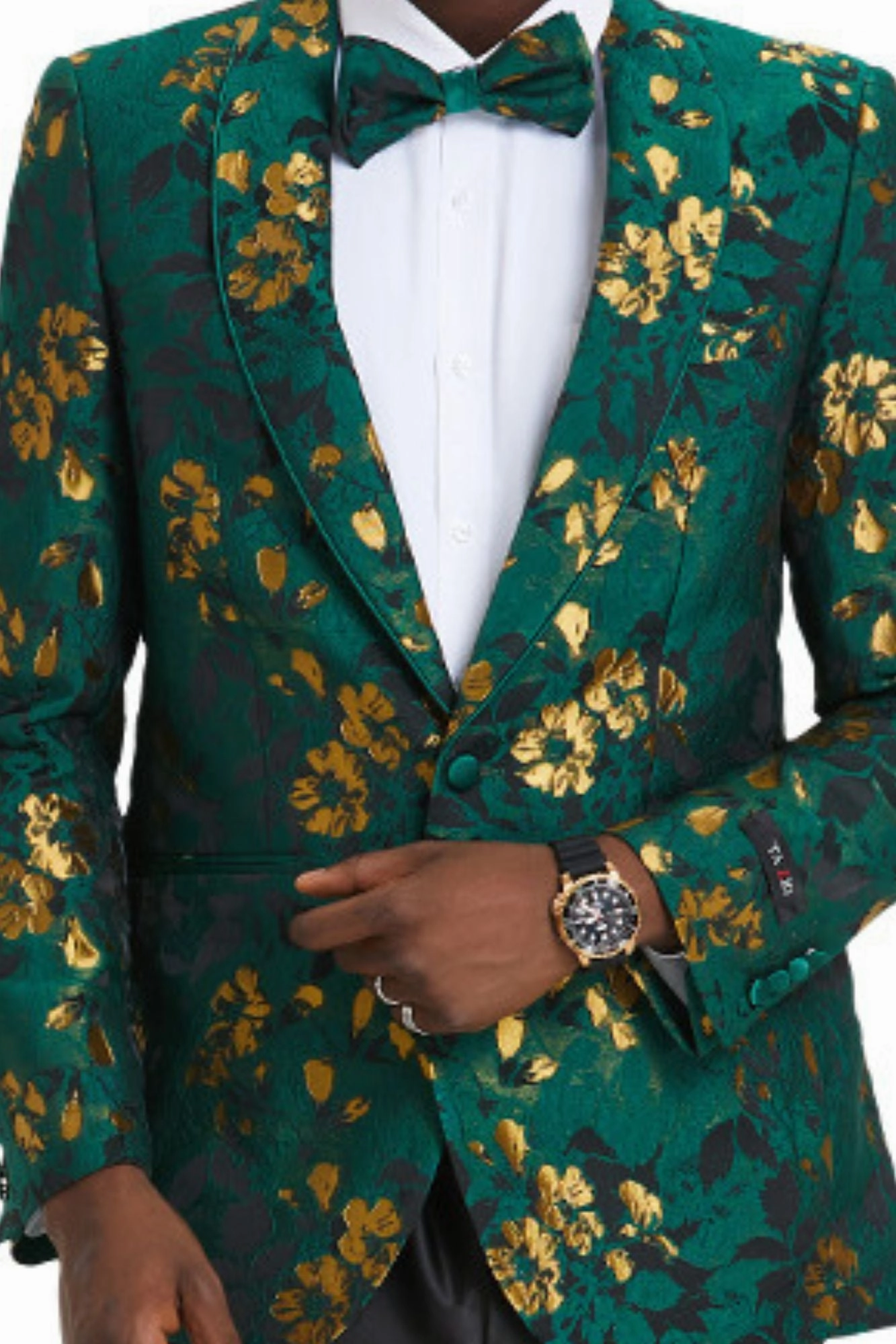 Intricate Collection: Men's Slim Fit Paisley Blazer in Green & Gold
