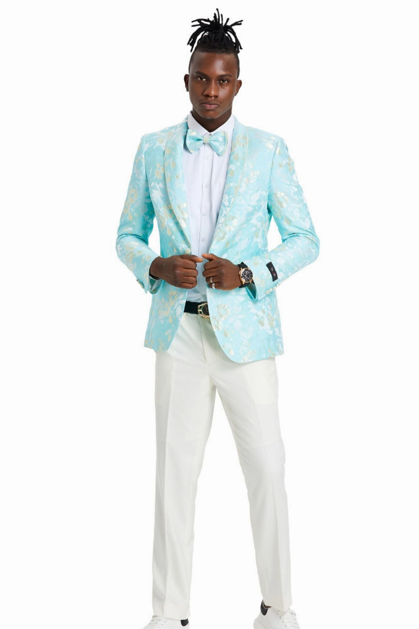 Intricate Collection: Men's Slim Fit Paisley Blazer in Mint & Yellow