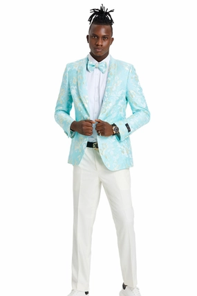 Intricate Collection: Men's Slim Fit Paisley Blazer in Mint & Yellow