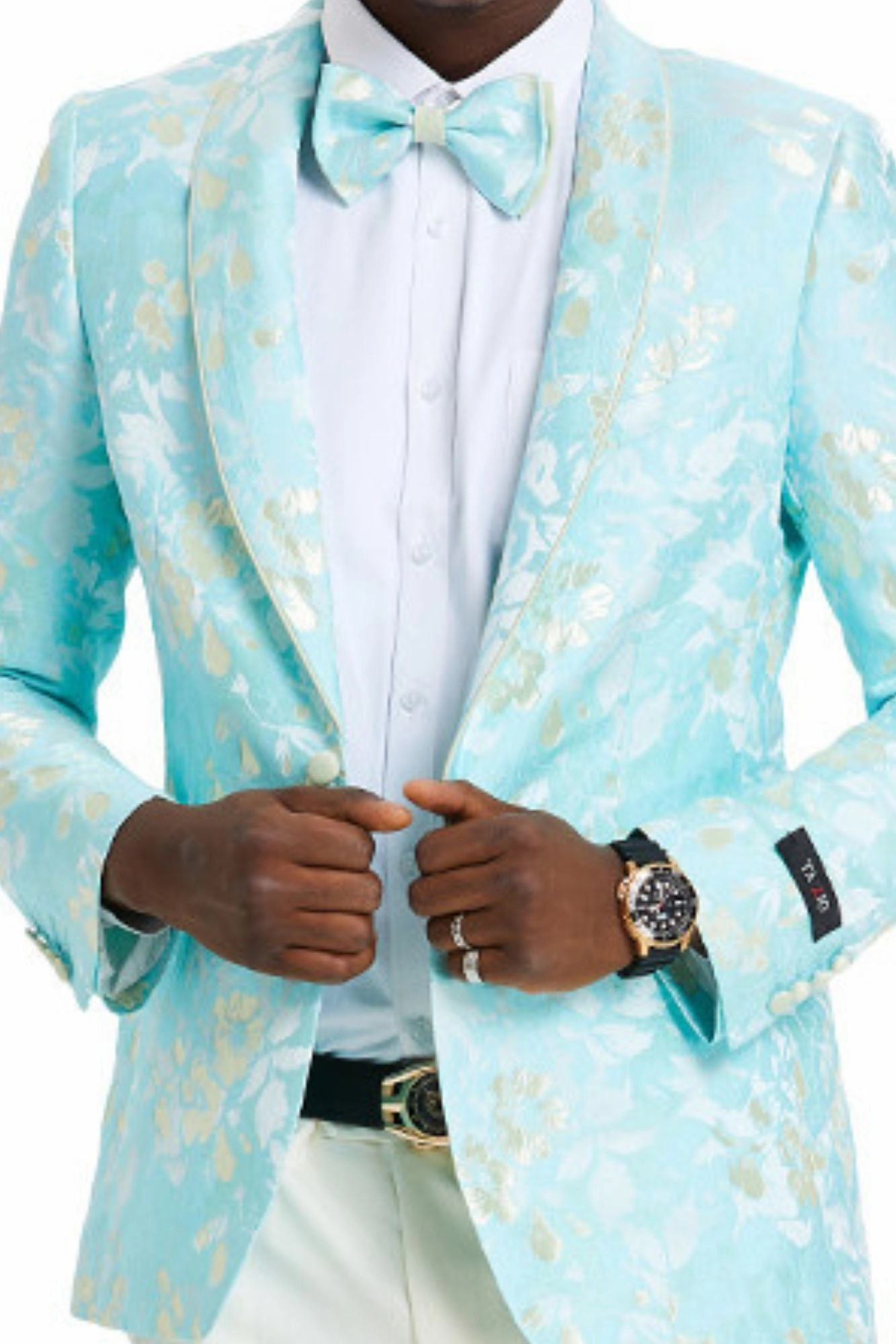 Intricate Collection: Men's Slim Fit Paisley Blazer in Mint & Yellow