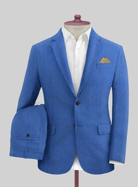 Italian Prato Electric Blue Herringbone Linen Suit