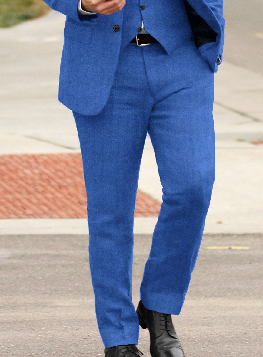 Italian Prato Electric Blue Herringbone Linen Suit