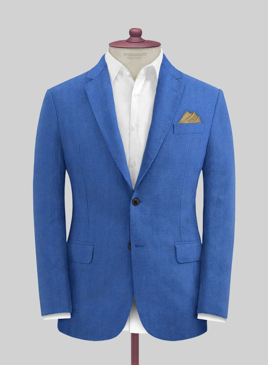 Italian Prato Electric Blue Herringbone Linen Suit