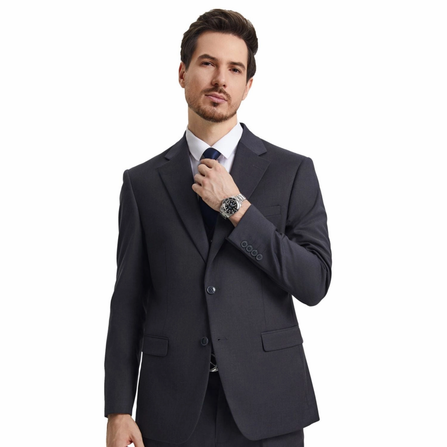 Kepler Collection: Stacy Adams Charcoal Solid 3-Piece Suit