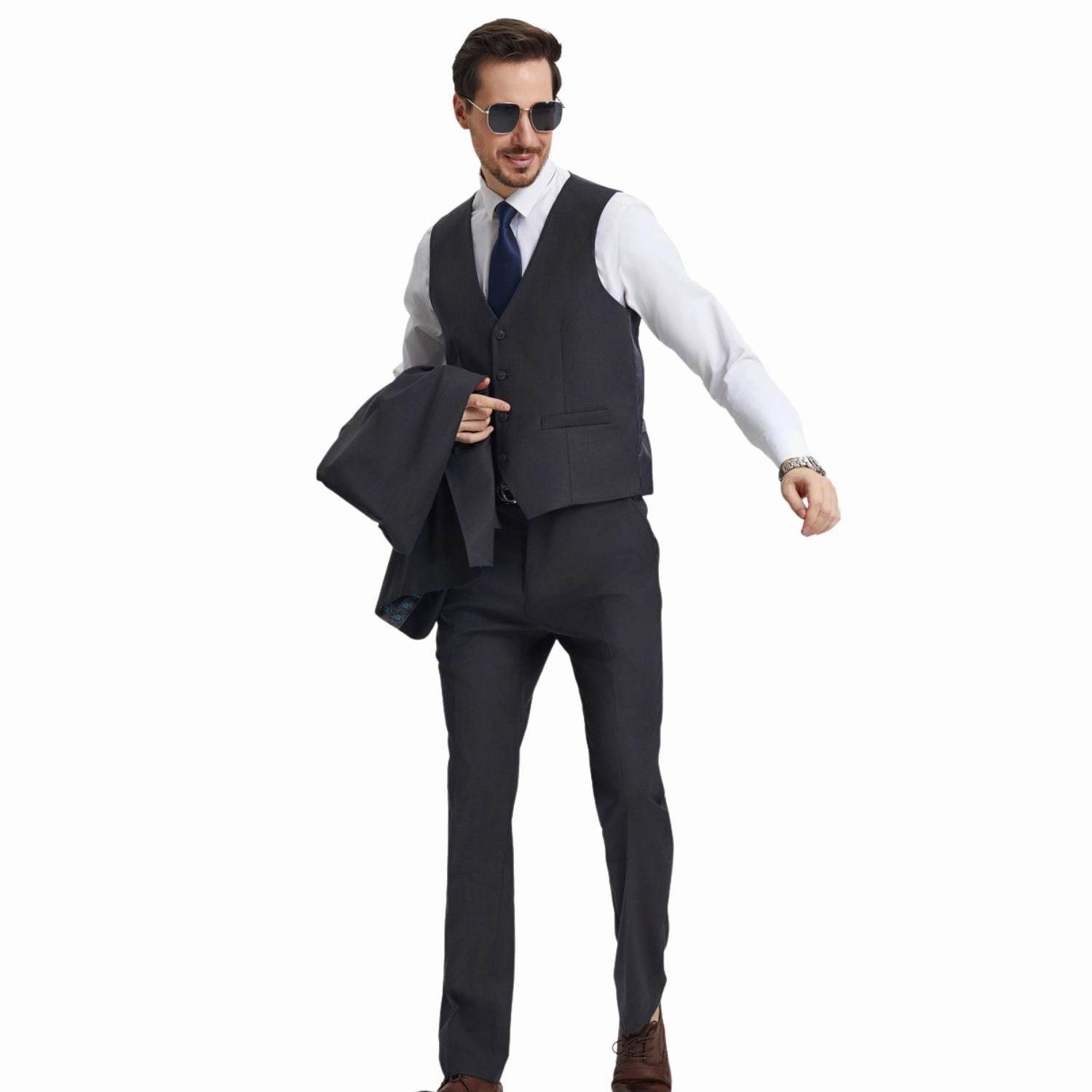 Kepler Collection: Stacy Adams Charcoal Solid 3-Piece Suit
