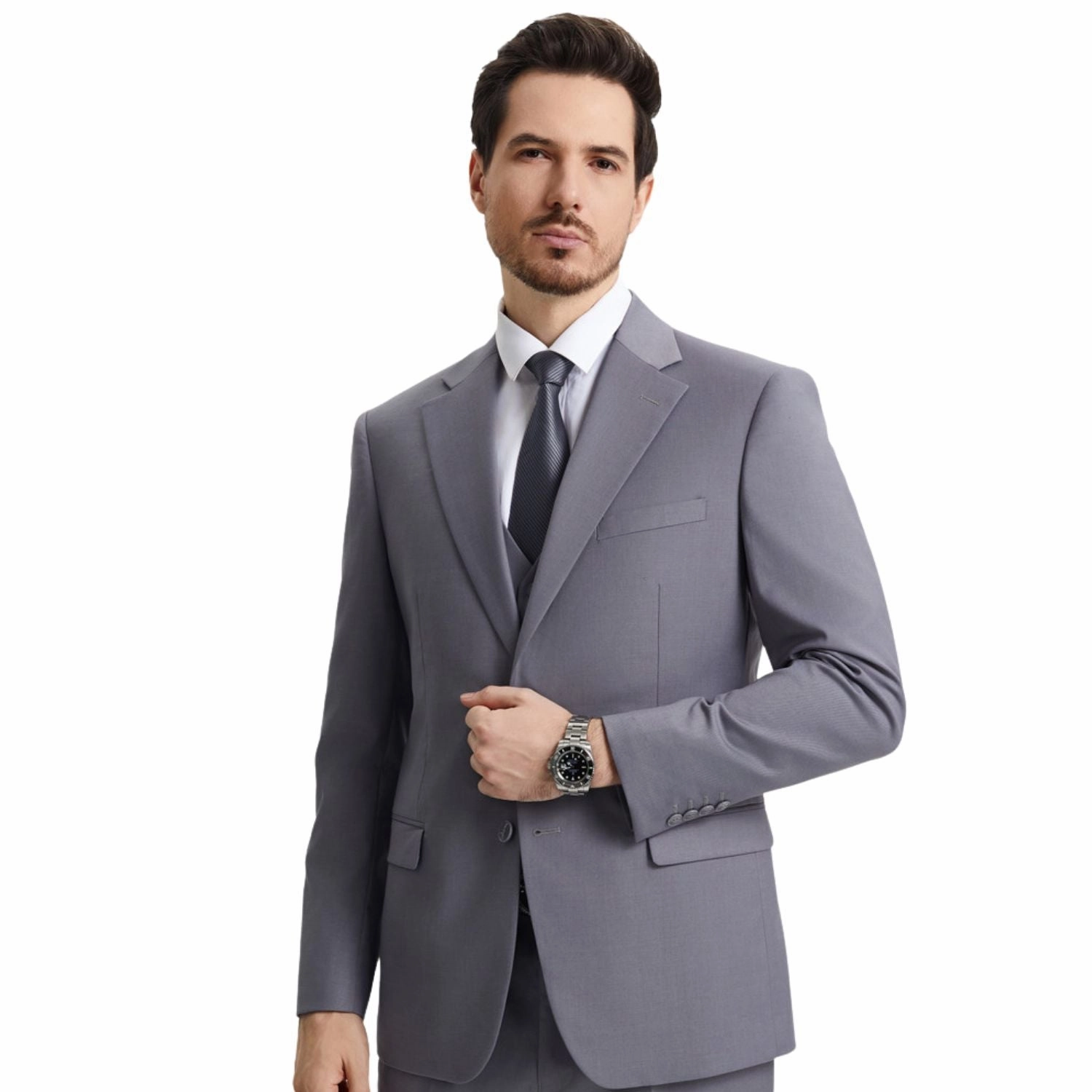 Kepler Collection: Stacy Adams Grey Solid 3-Piece Suit