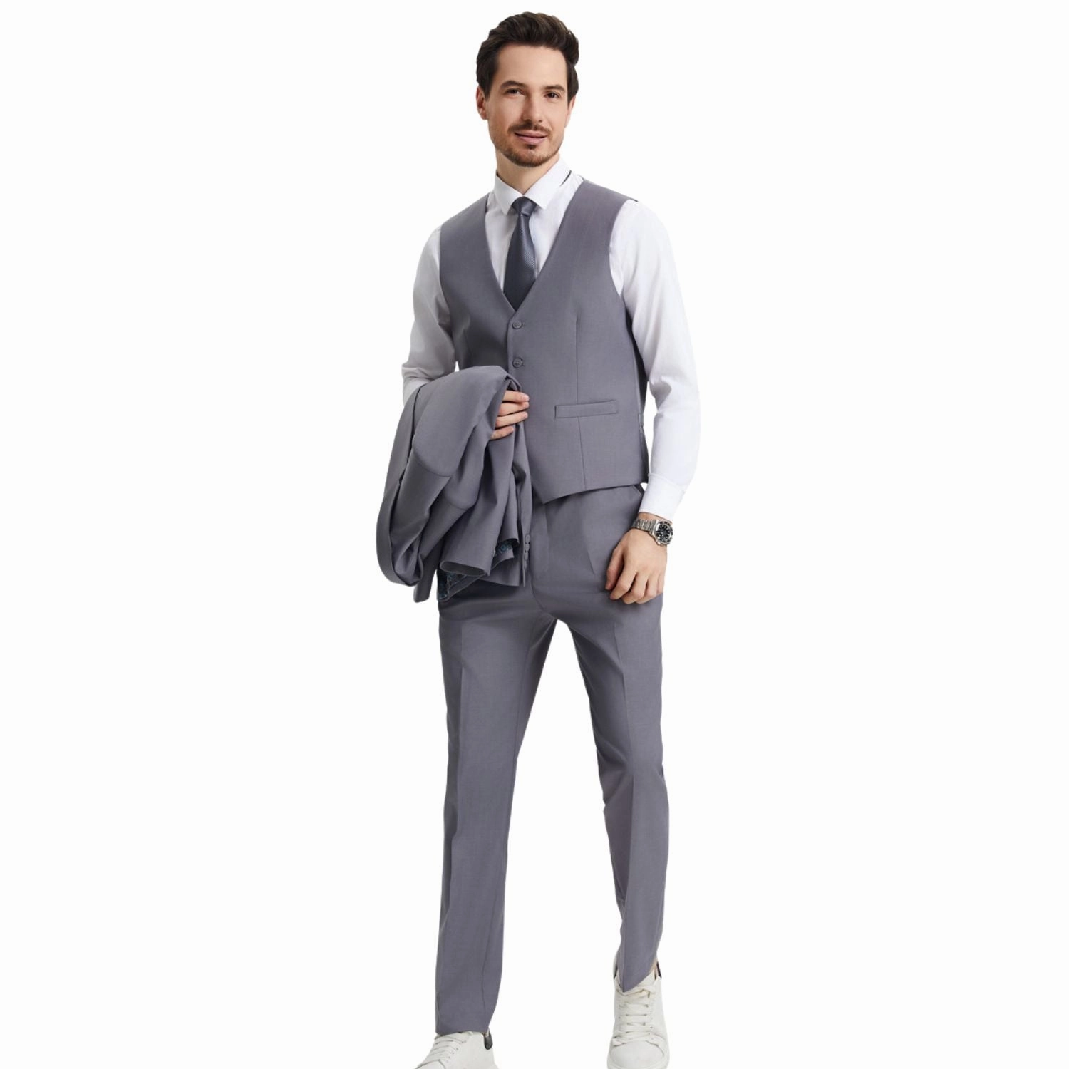 Kepler Collection: Stacy Adams Grey Solid 3-Piece Suit