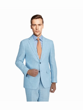 Label E Men's Solid Blue Classic Fit 100% Linen Suit
