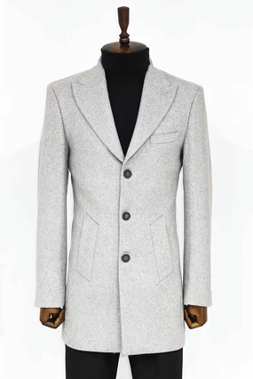 LIGHT GRAY WIDE LAPEL WOOL PEACOAT SLIM FIT