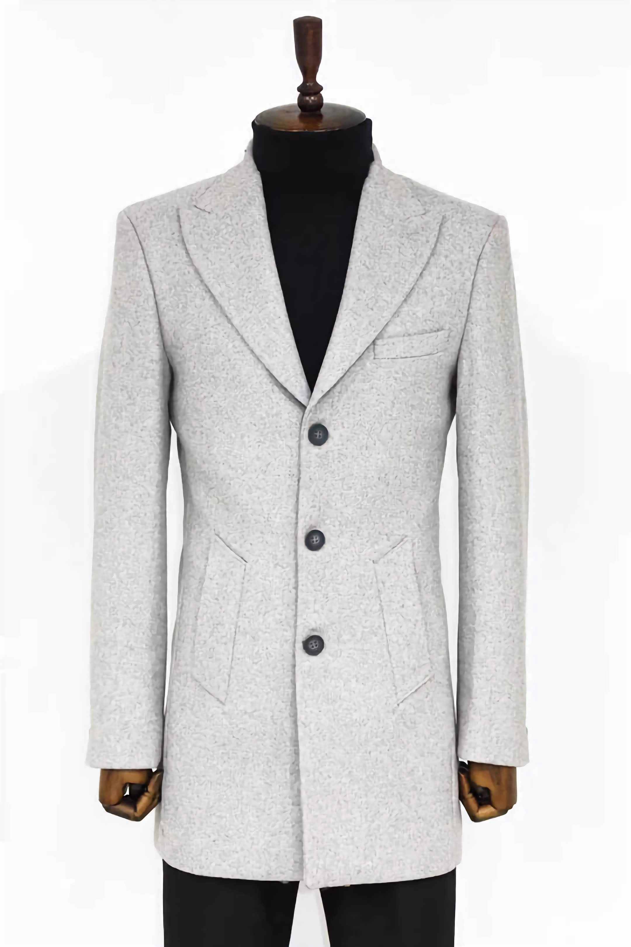 LIGHT GRAY WIDE LAPEL WOOL PEACOAT SLIM FIT