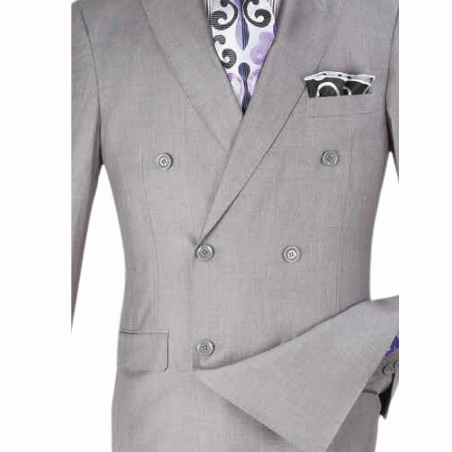 Light Grey Classic Double-Breasted Suit Luxury Wool Feel with Side Vents