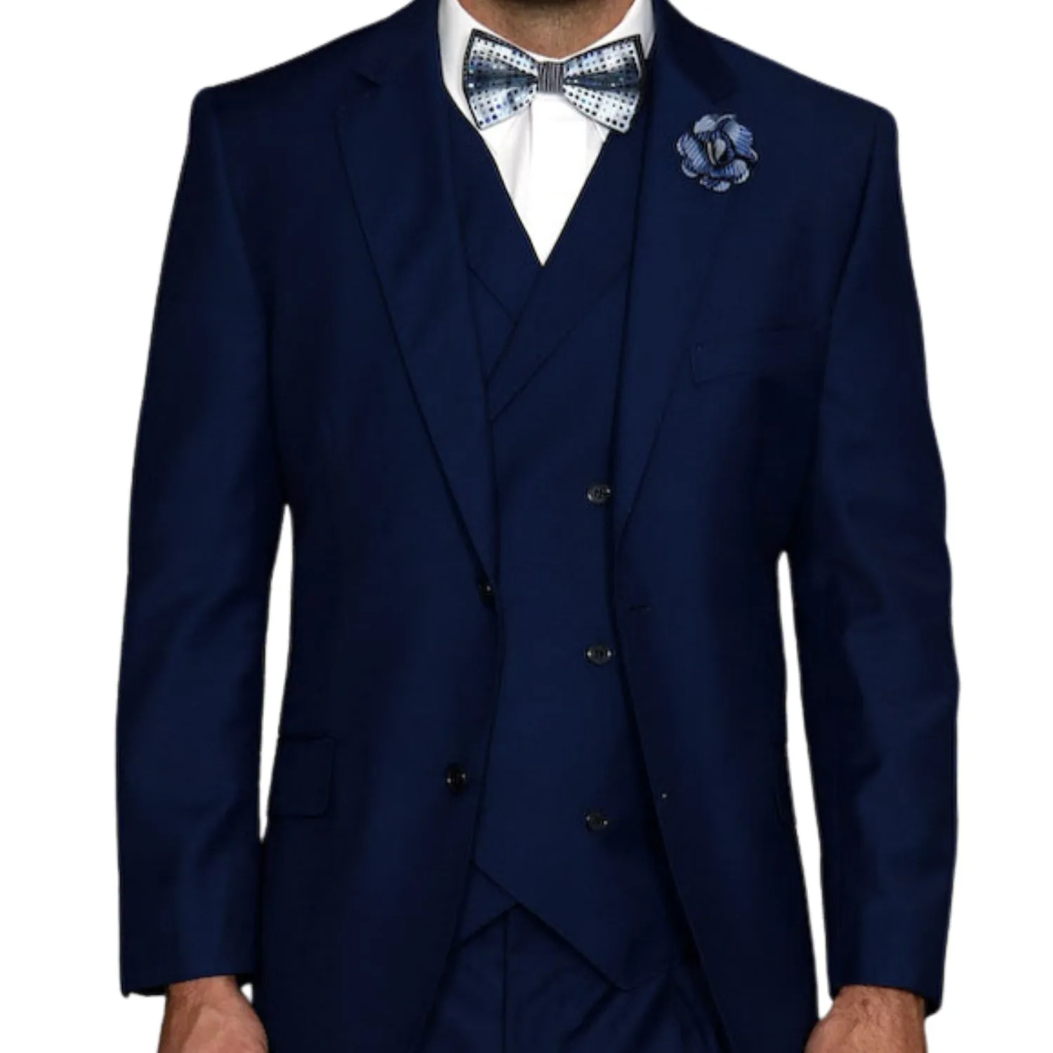 LunarLuxe Collection: Sapphire 3-Piece Suit with Double-Breasted Vest and Pleated Pants - Classic Fit